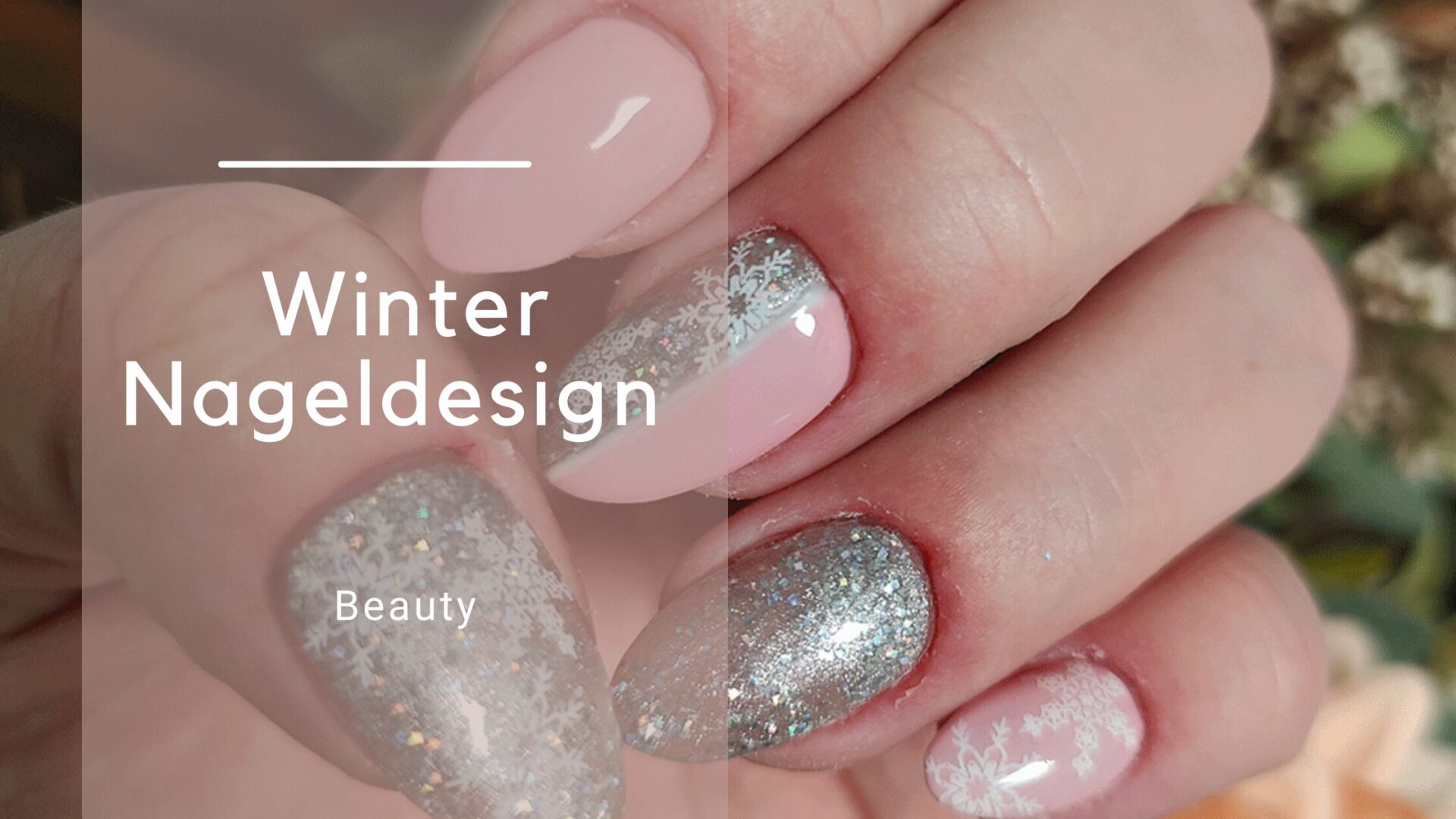 Winter Nageldesign: Rosa Eleganz mit Silber & Schneeflocken